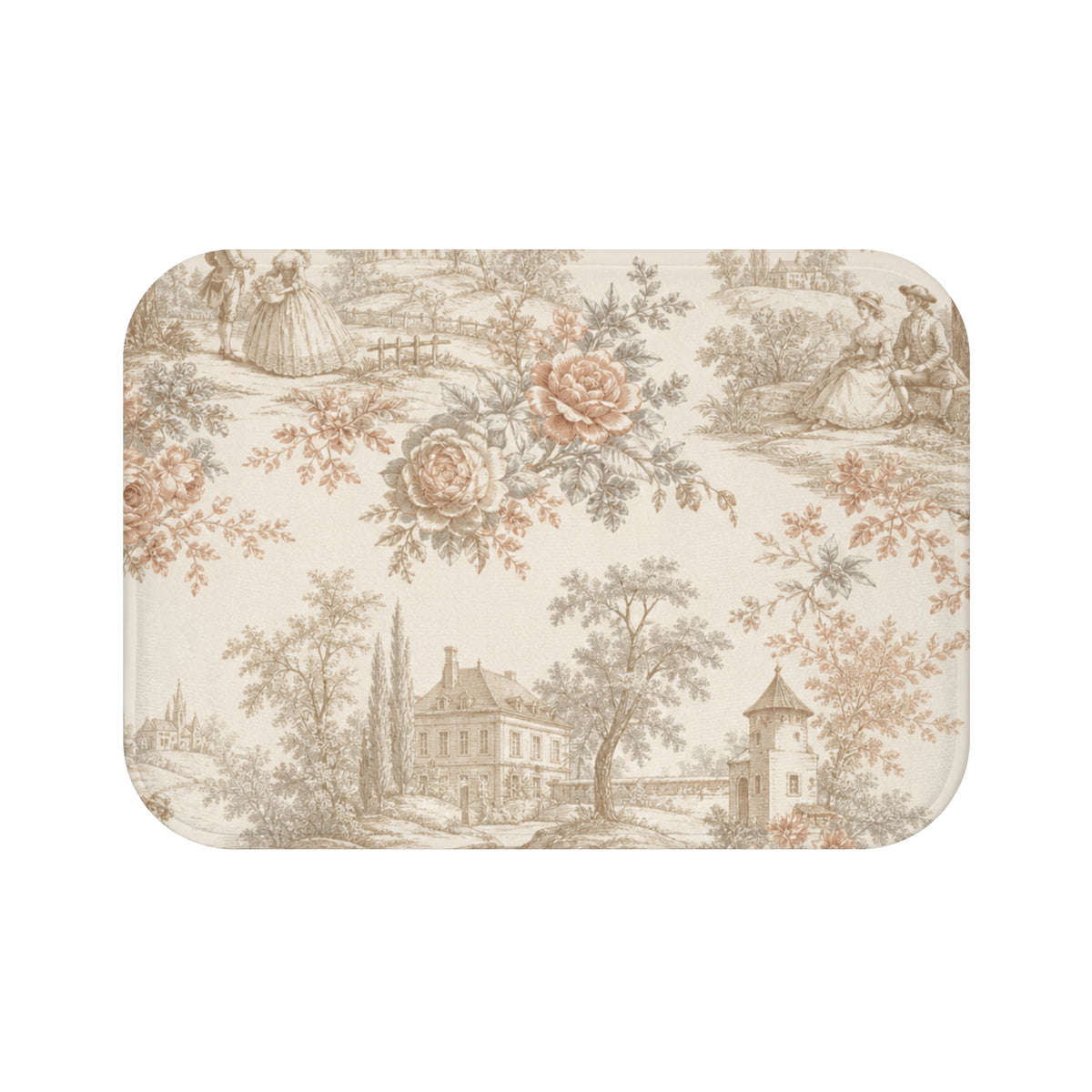 Château Rosé Bath Mat — Soft Floral Chateau Bathroom Rug