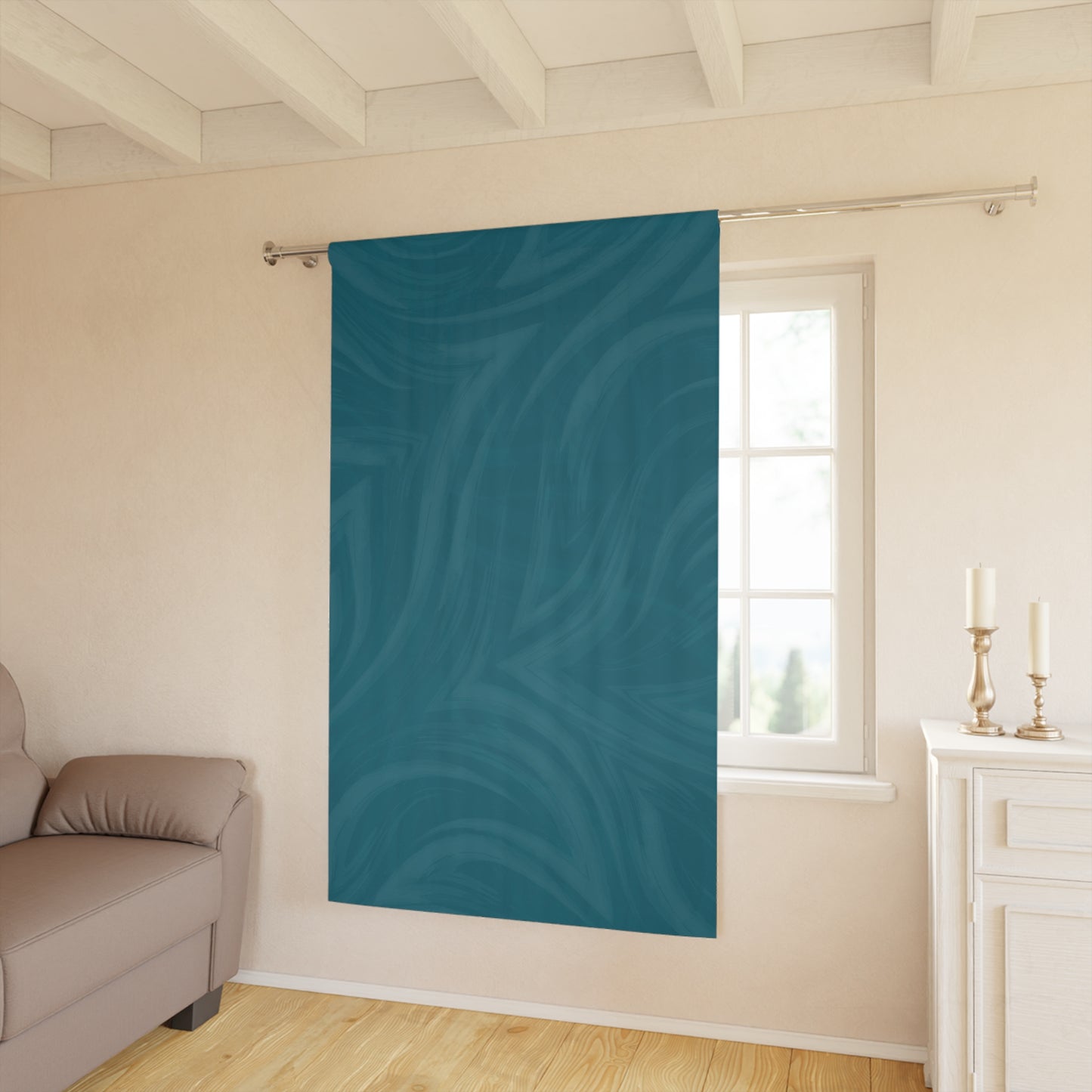 Teal Wave Window Curtain — Single Panel Decorative Drapery