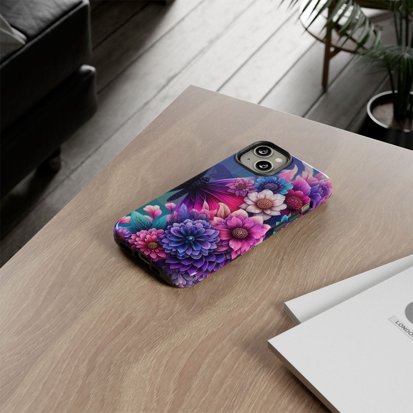 Butterfly Bloom Tough Phone Case — Vibrant Purple Blossom Protective Cover