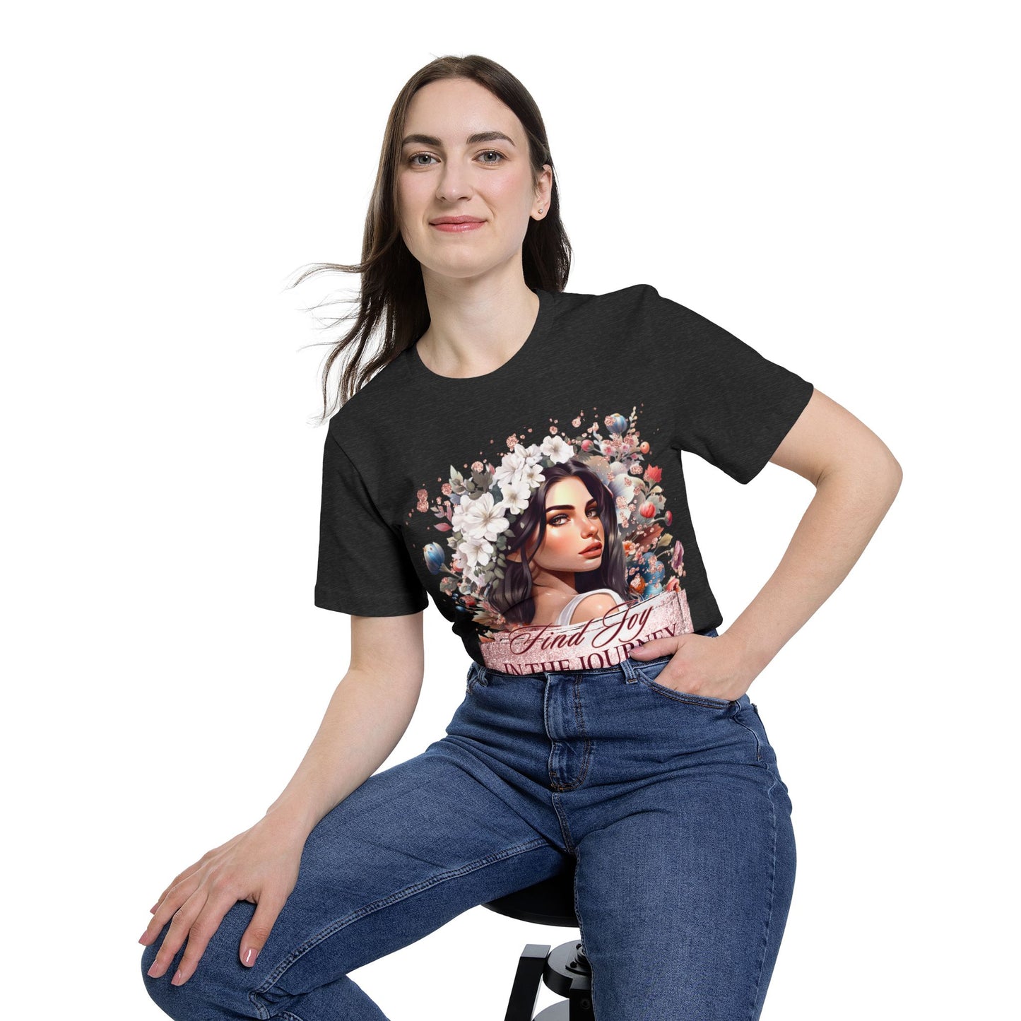 Portrait Graphic T-Shirt 'Find Joy in the Journey' Floral Portrait T-Shirt