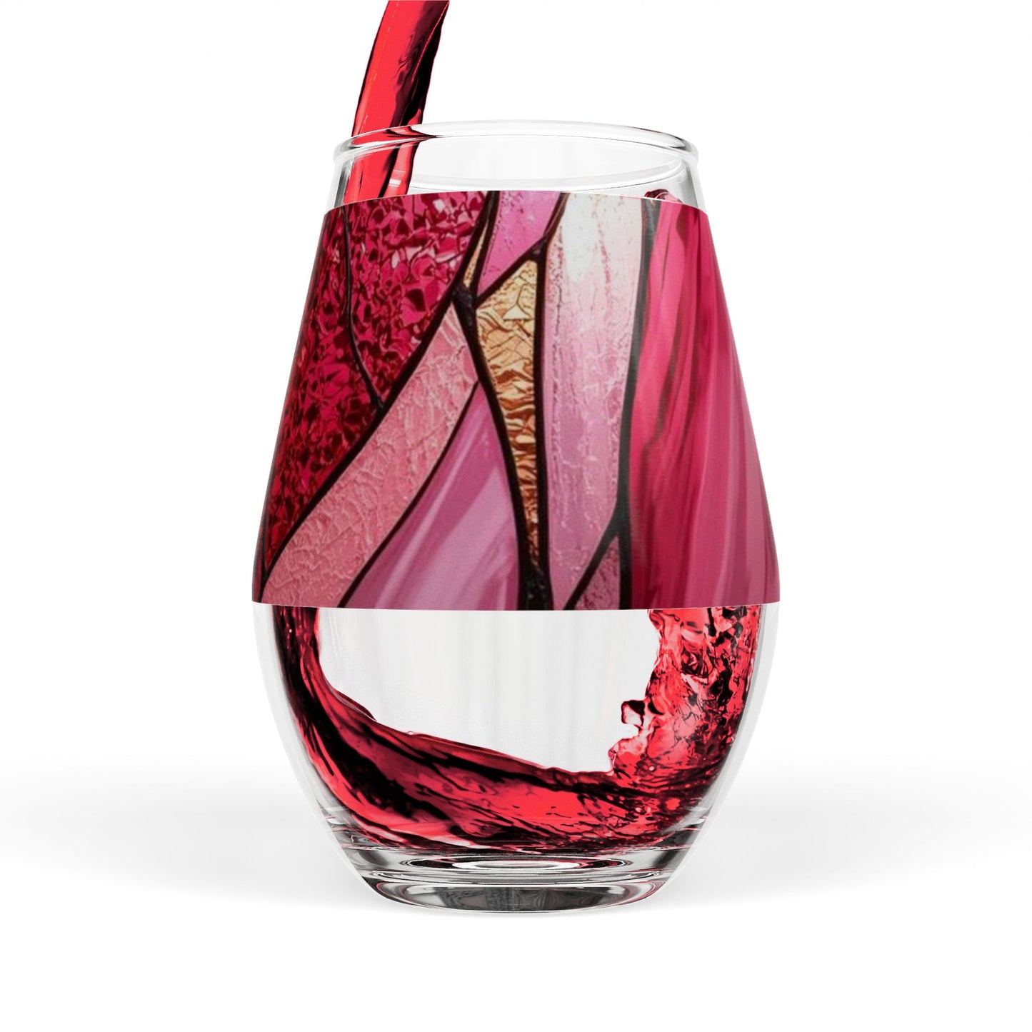 Rose Allure Stained Glass Stemless Wine Glass – 11.75 oz