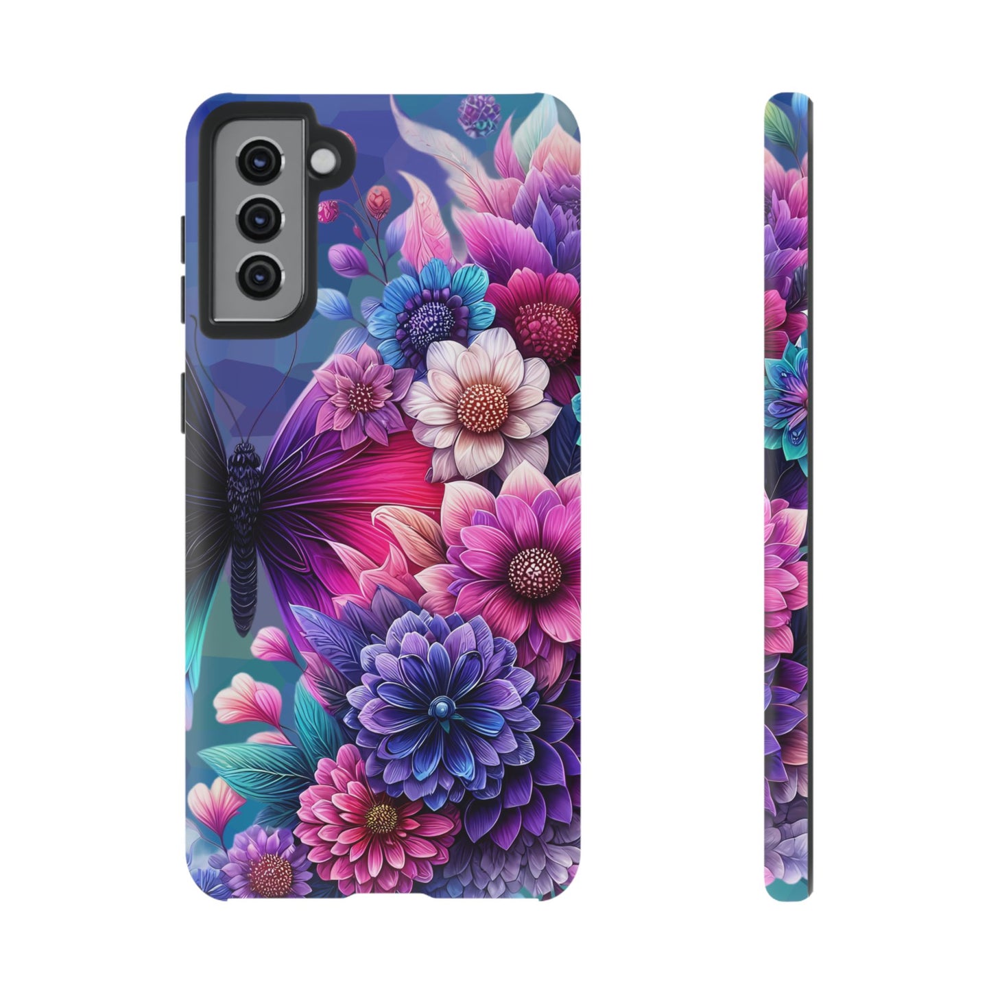 Butterfly Bloom Tough Phone Case — Vibrant Purple Blossom Protective Cover