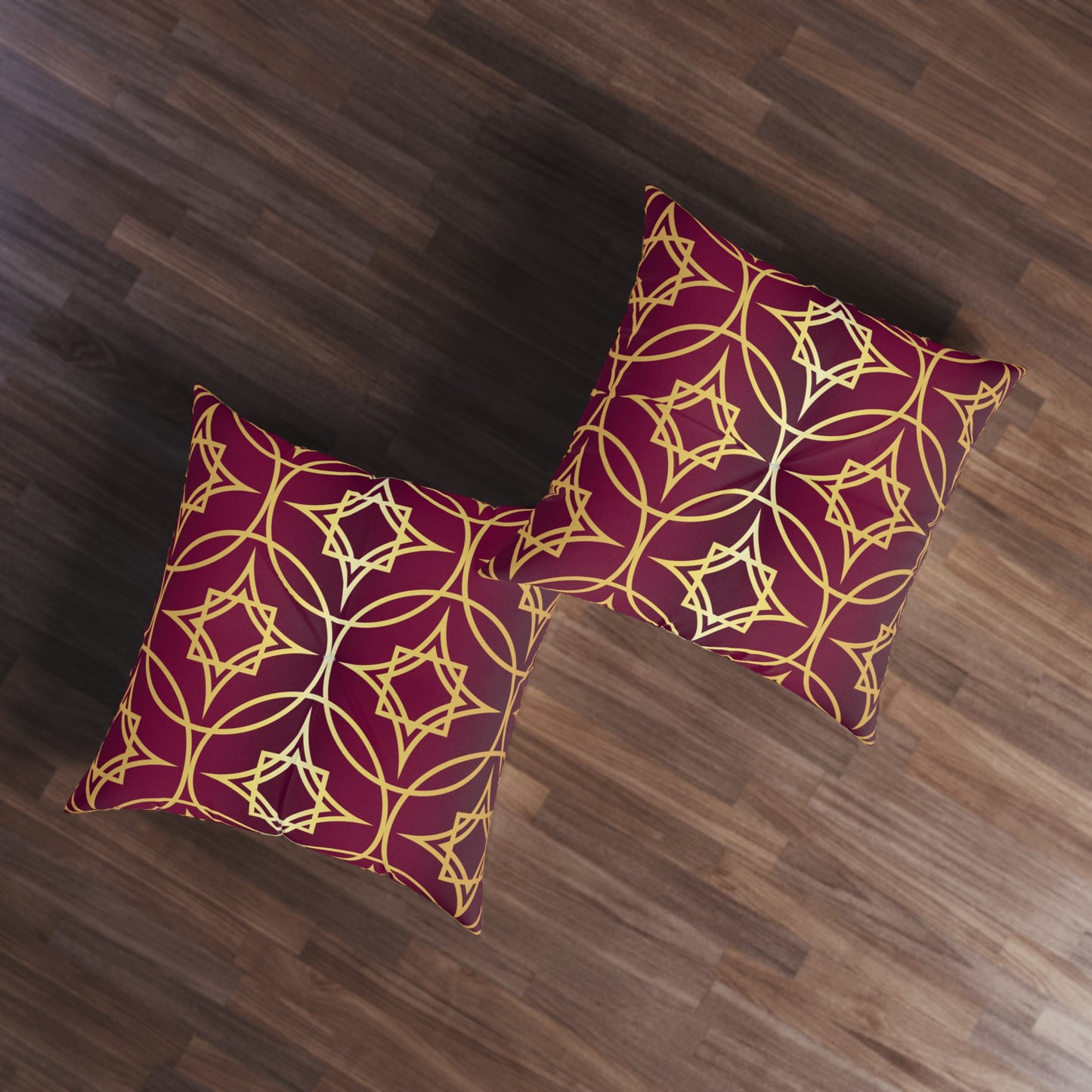 Gilded Geometric — Burgundy & Gold Decorative Tufted Floor Pillow Cushion