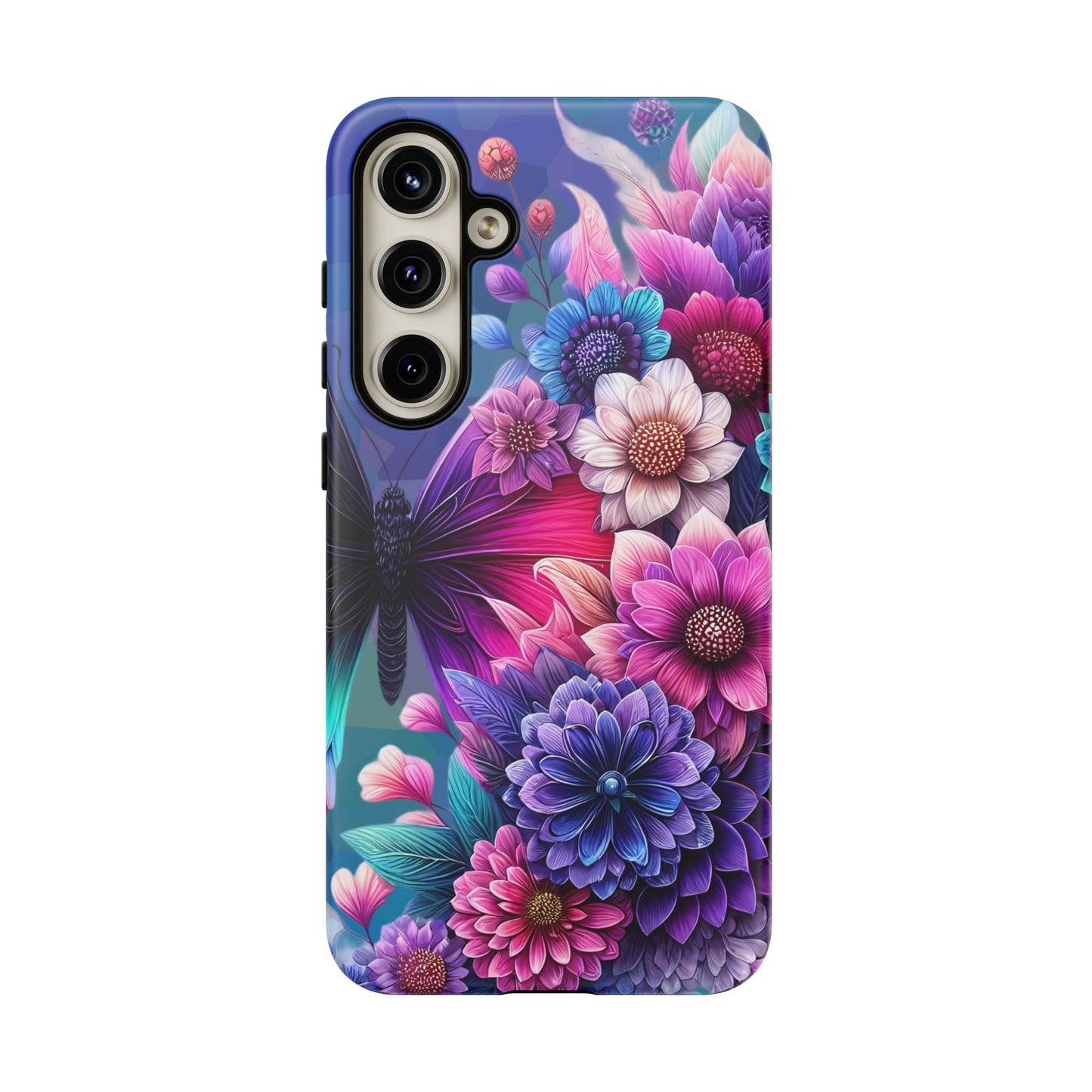 Butterfly Bloom Tough Phone Case — Vibrant Purple Blossom Protective Cover