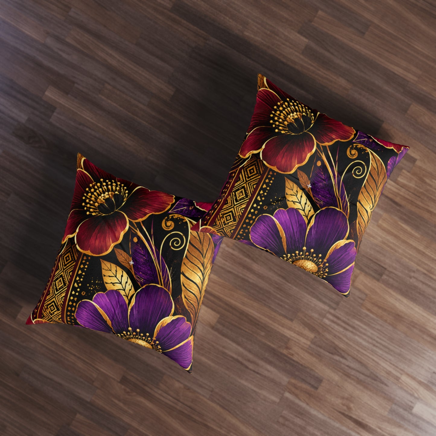 Zuri Garden Tufted Floor Pillow — Purple & Gold Decorative Cushion