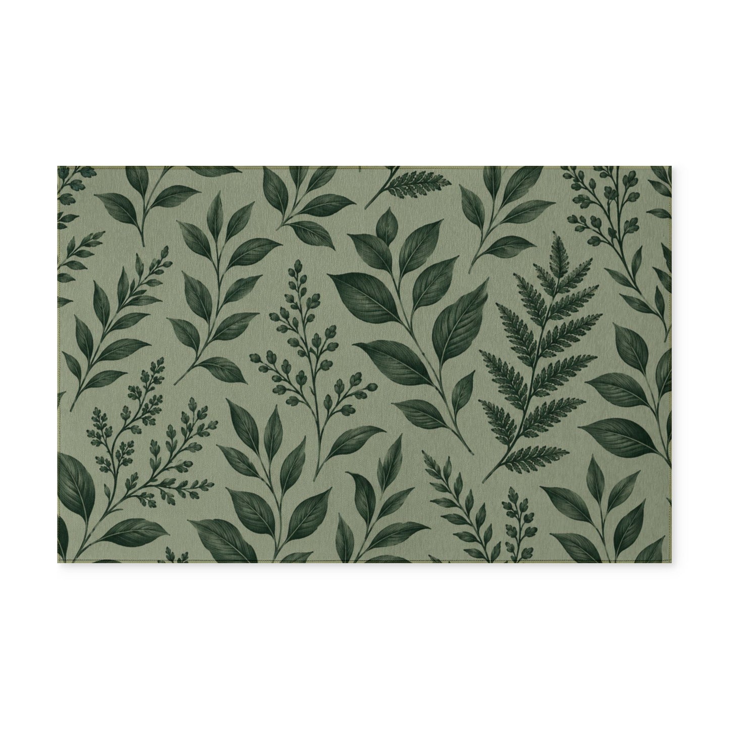 Botanical Green Leaf Pattern Washable Rug