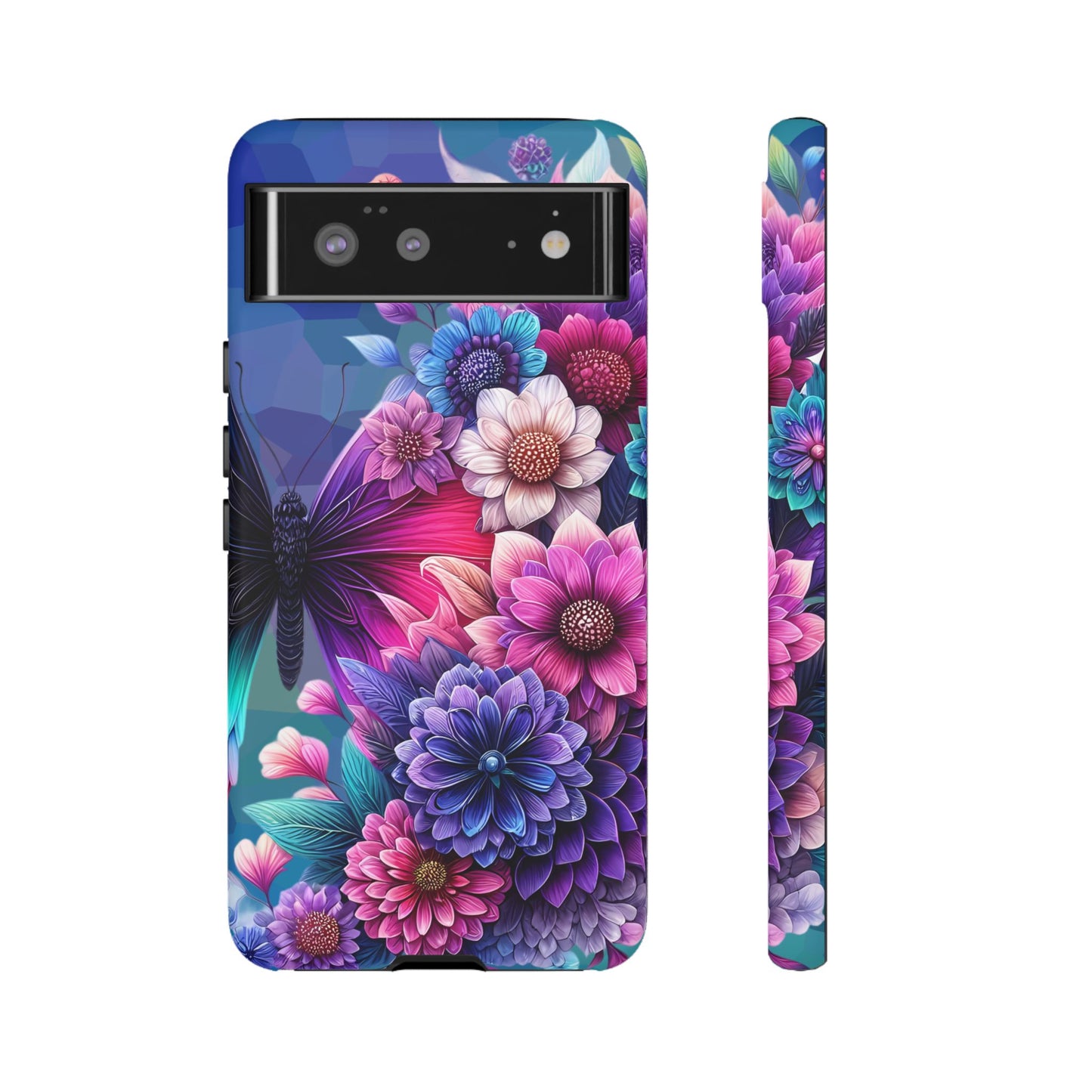 Butterfly Bloom Tough Phone Case — Vibrant Purple Blossom Protective Cover