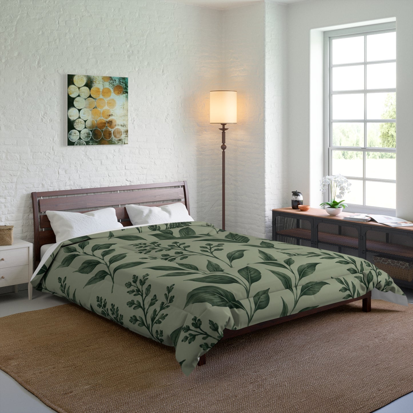 Botanical Green Leaf Comforter — Calming Nature Bedroom Duvet