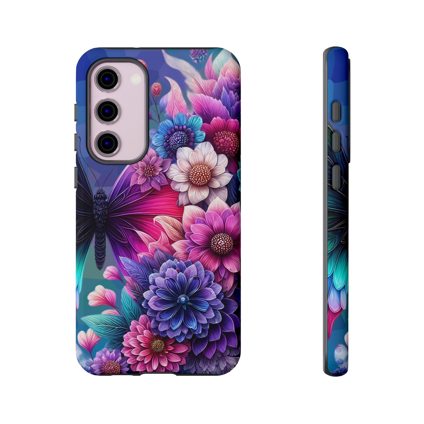 Butterfly Bloom Tough Phone Case — Vibrant Purple Blossom Protective Cover