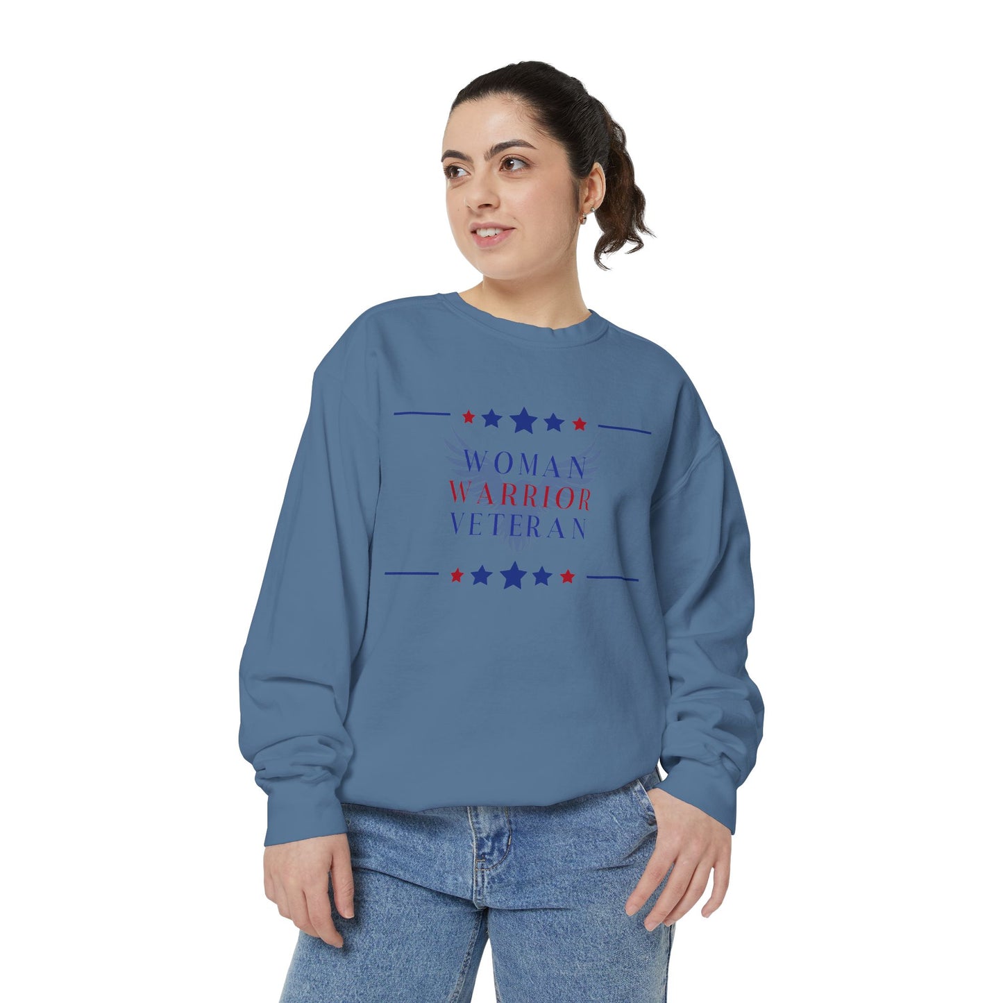 Woman, Warrior, Veteran Unisex Garment-Dyed Sweatshirt