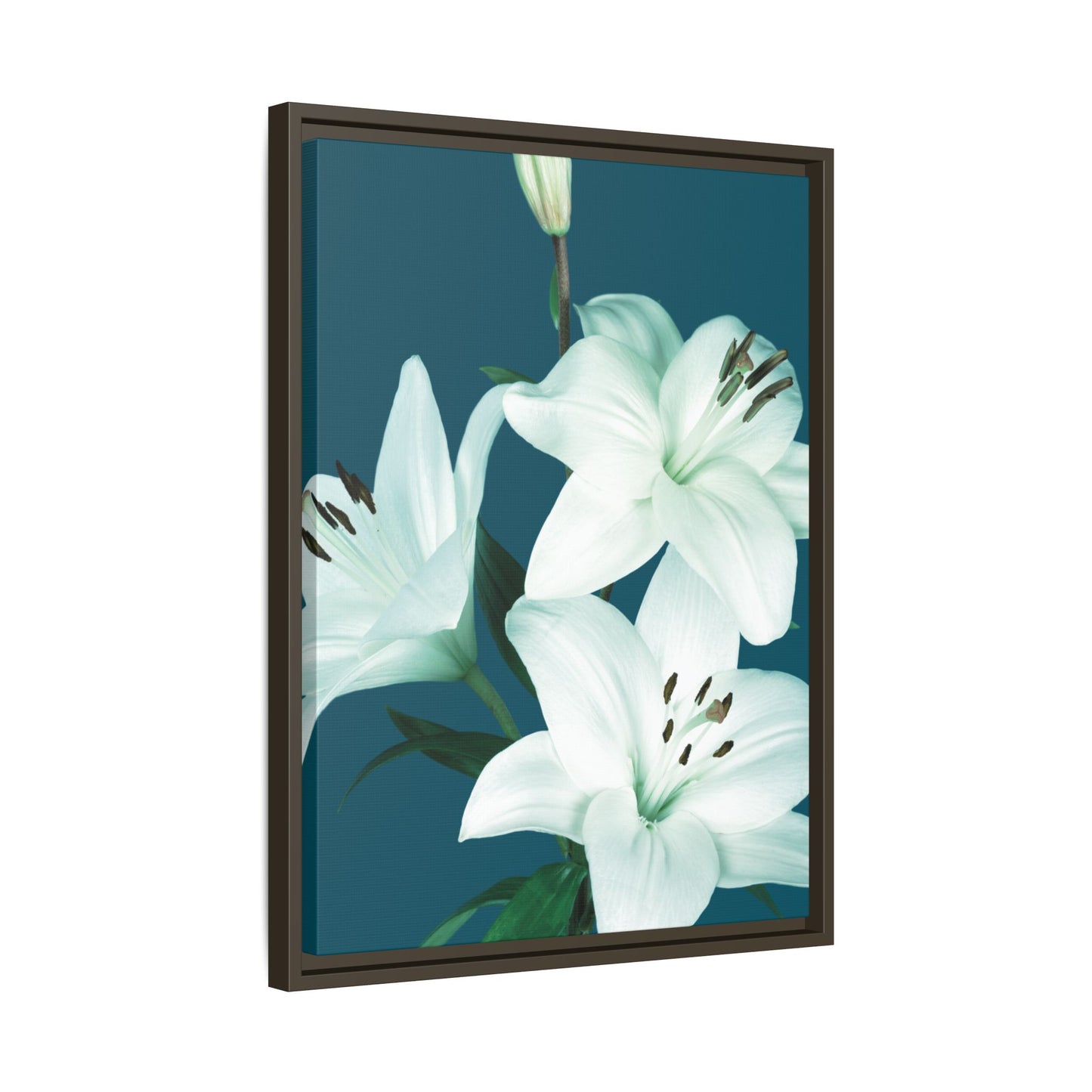 Teal Wave White Lily Botanical Framed Canvas Print