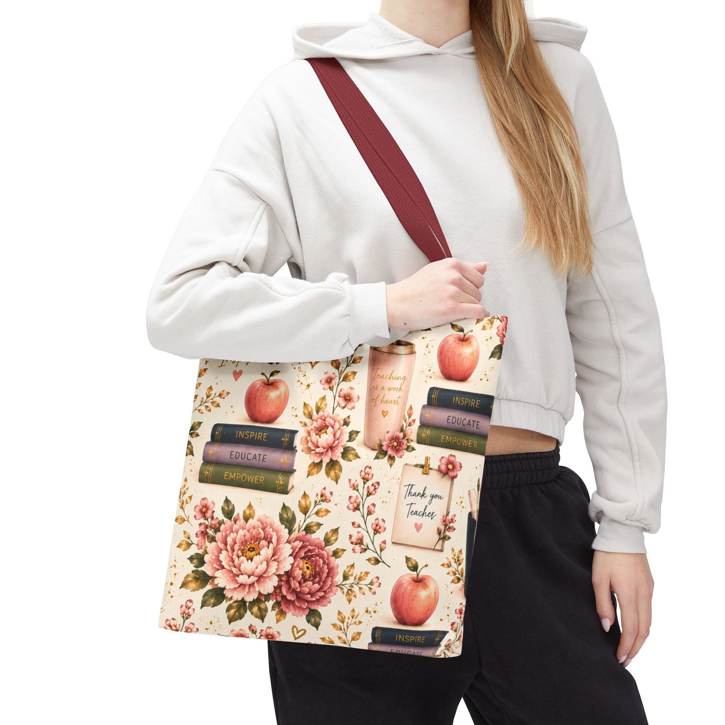 Teacher Appreciation Tote Bag - 'Thank You Teacher' Book & Apple Pattern