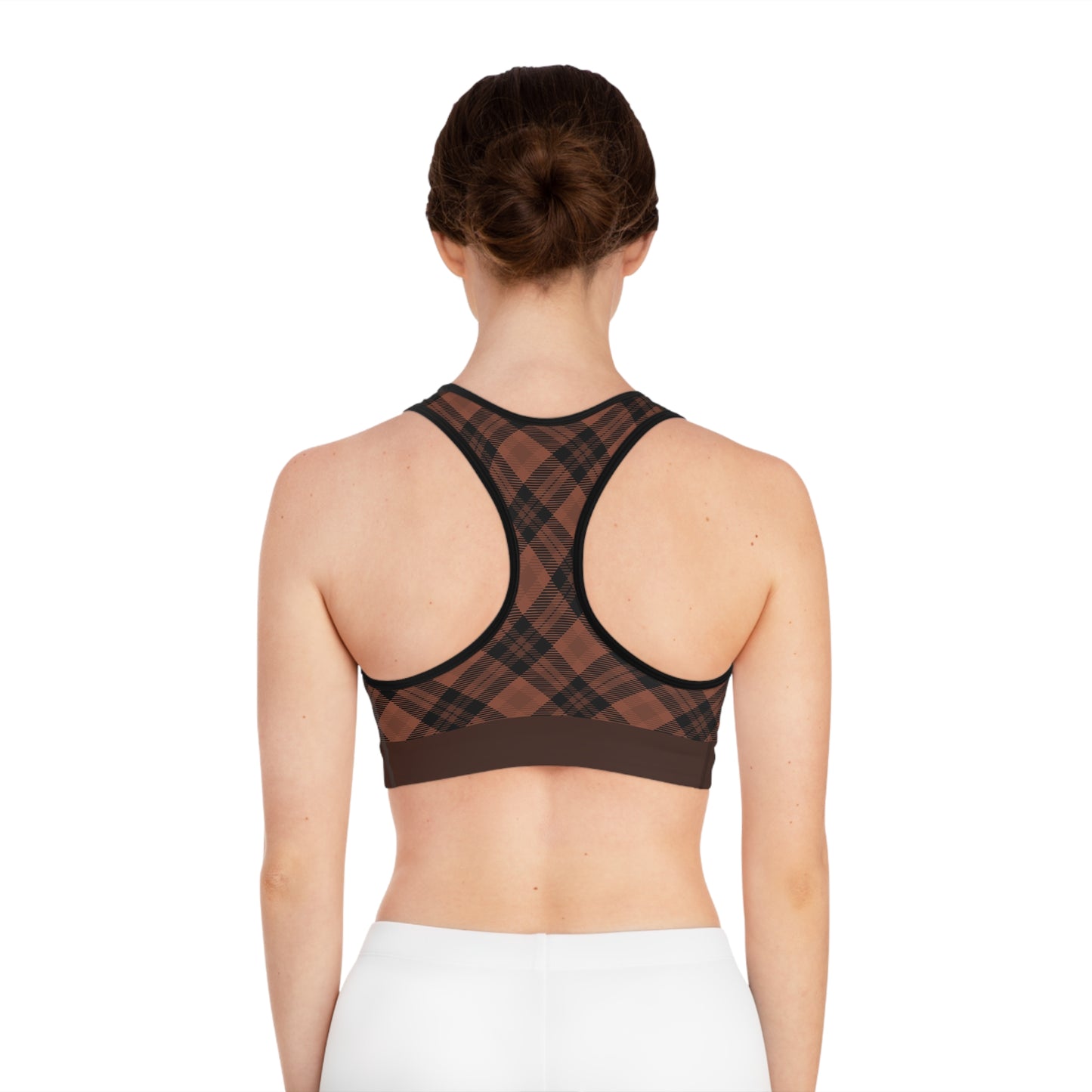 Brown w/Cocoa Trim Plaid Sports Bra (AOP)