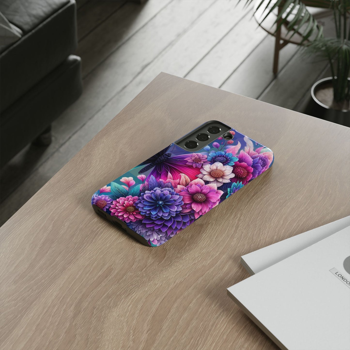 Butterfly Bloom Tough Phone Case — Vibrant Purple Blossom Protective Cover