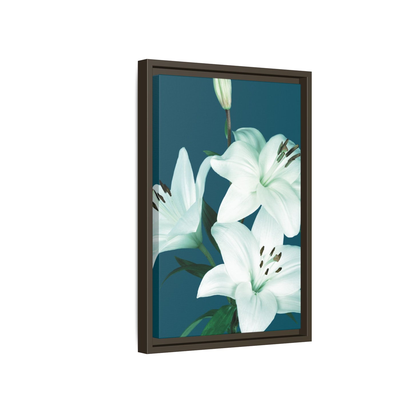 Teal Wave White Lily Botanical Framed Canvas Print