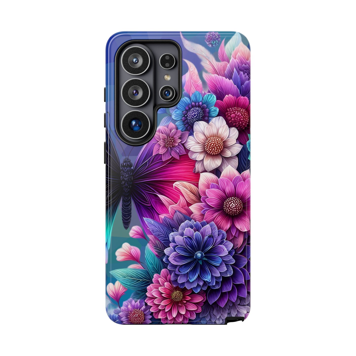 Butterfly Bloom Tough Phone Case — Vibrant Purple Blossom Protective Cover