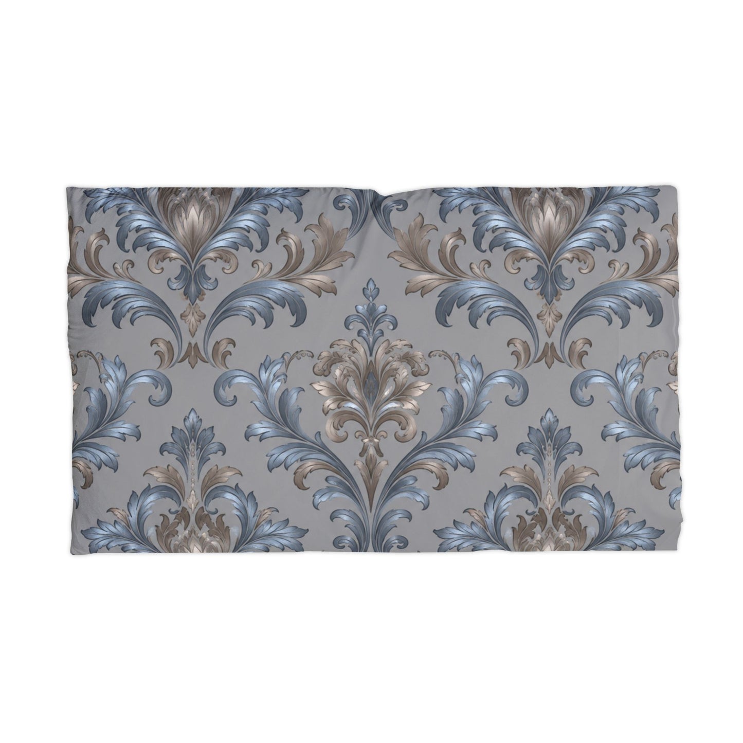 Elegant Blue and Gray Damask Motif Microfiber Pillowcase
