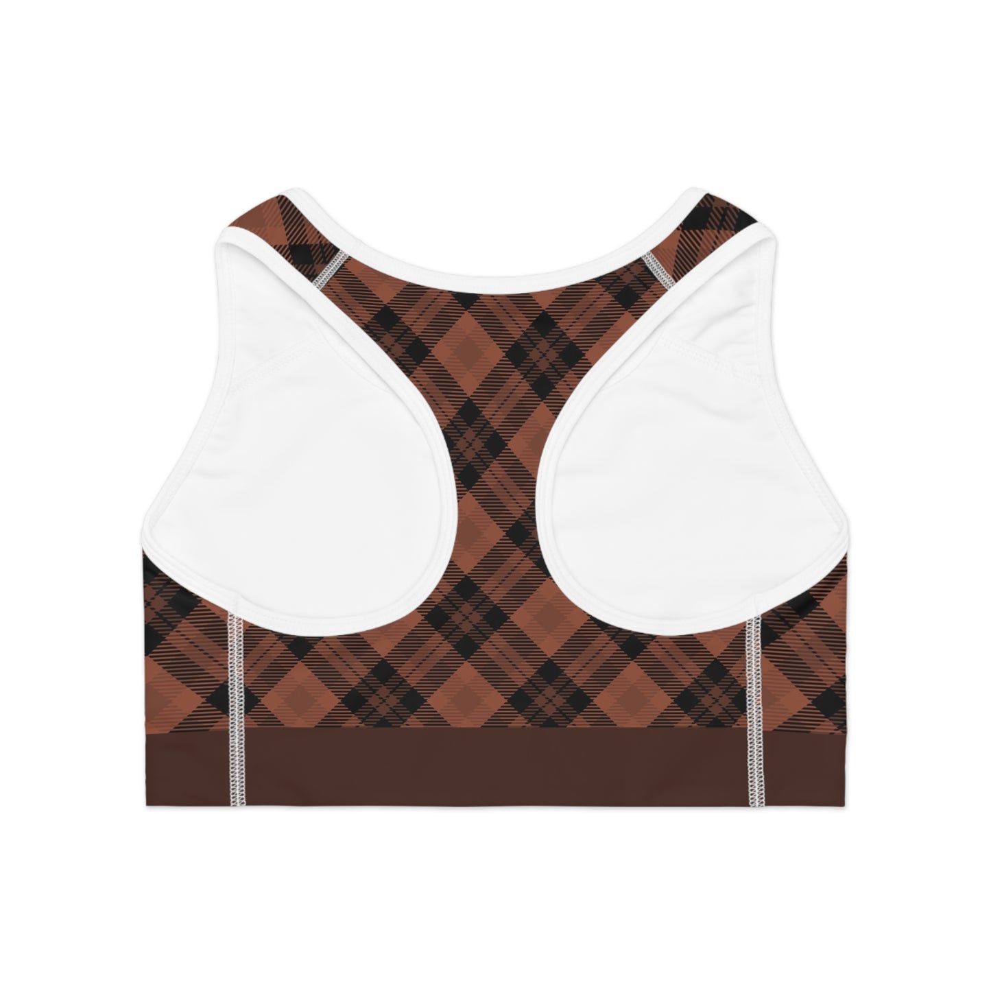 Brown w/Cocoa Trim Plaid Sports Bra (AOP)