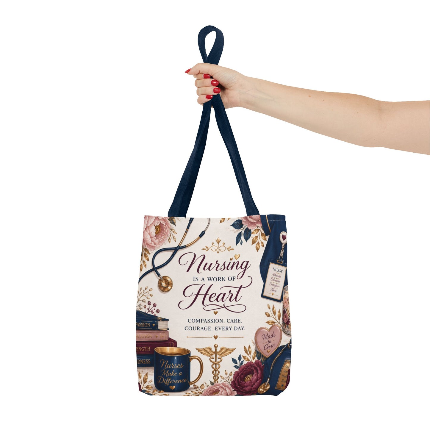 Nursing Is a Work of Heart Tote Bag – Floral Nurse Appreciation Gift