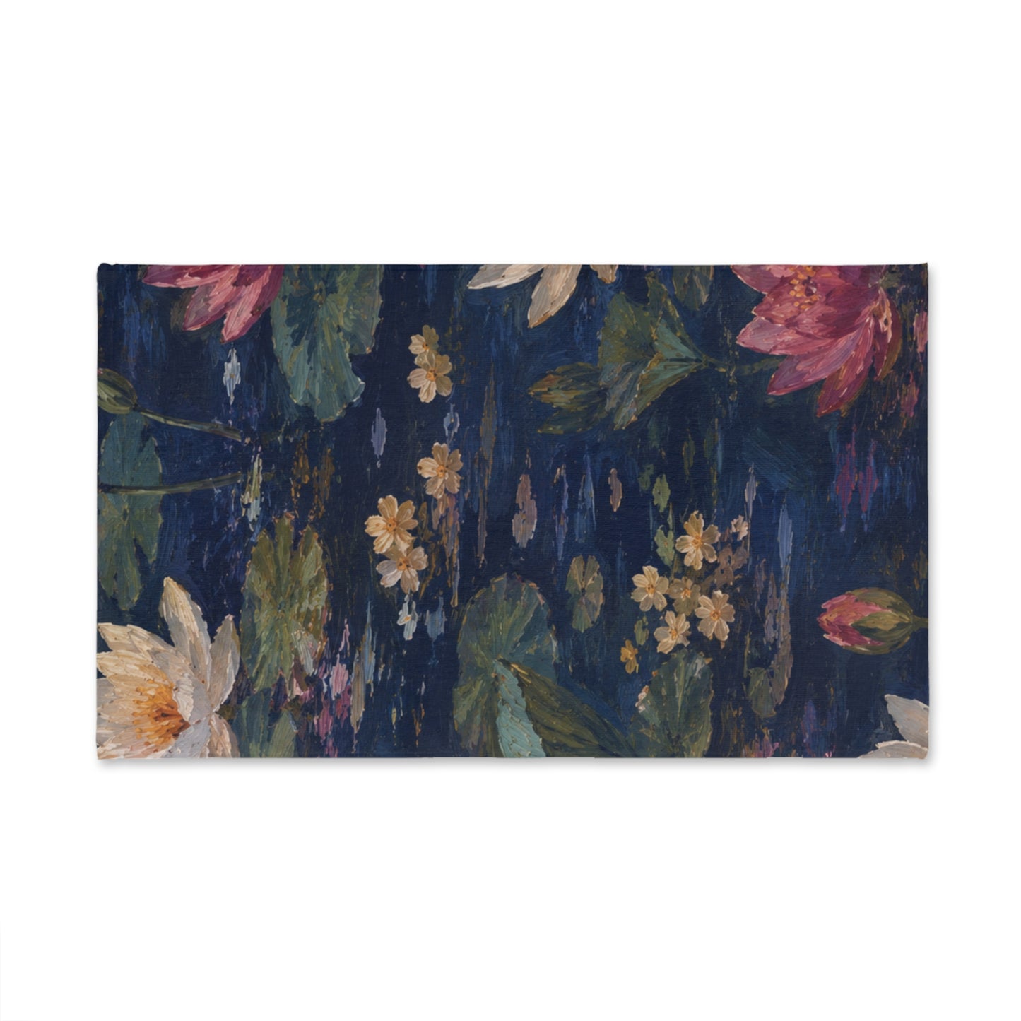 Dark Blue Lotus Pond Hand Towel - Cotton Kitchen & Bath Décor