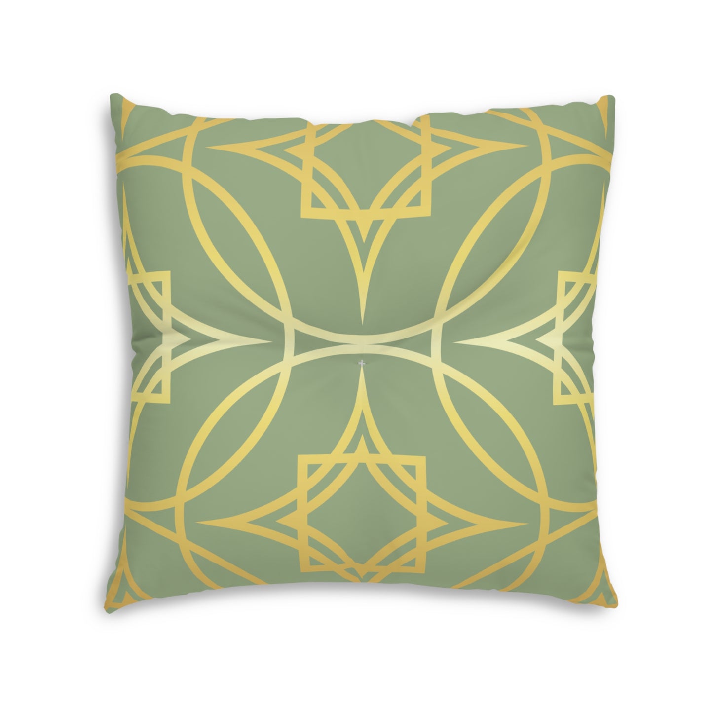 Gilded Geometric Sage & Gold Tufted Floor Pillow