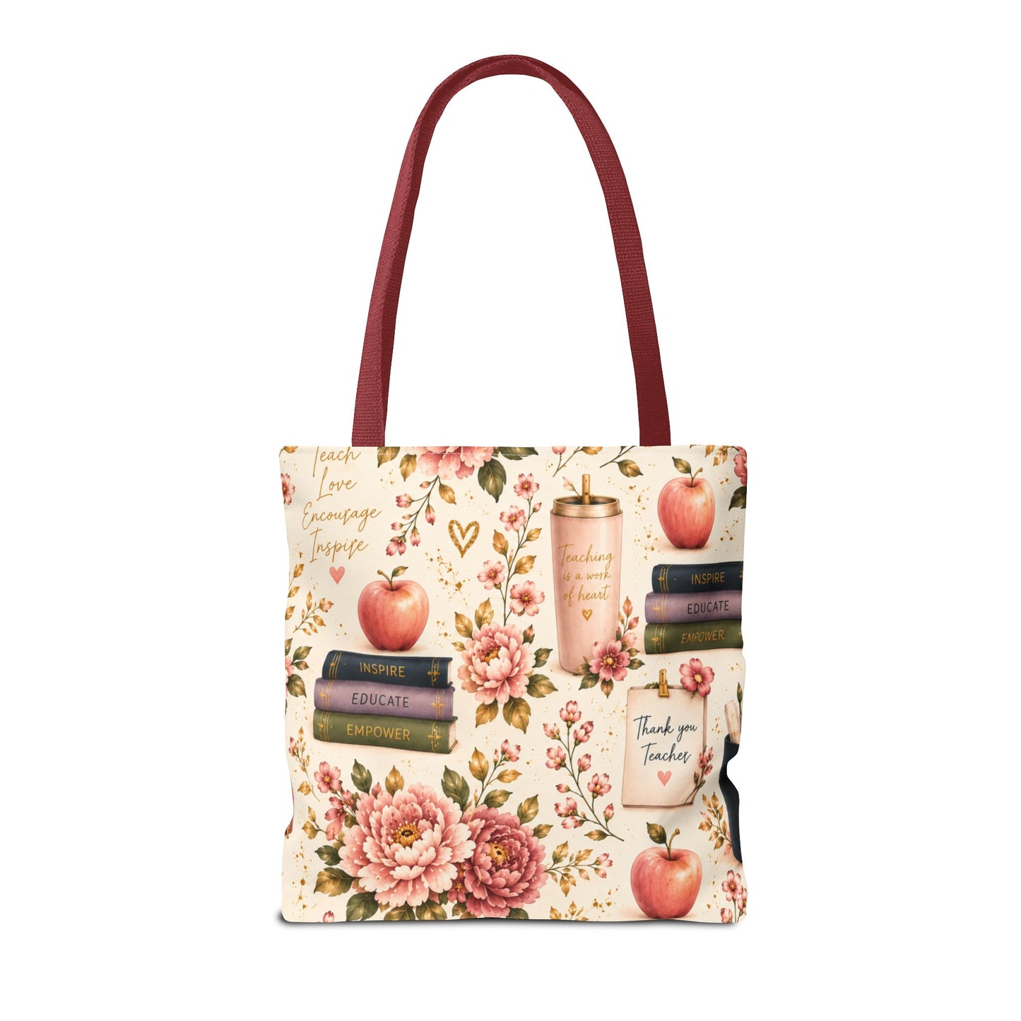 Teacher Appreciation Tote Bag - 'Thank You Teacher' Book & Apple Pattern