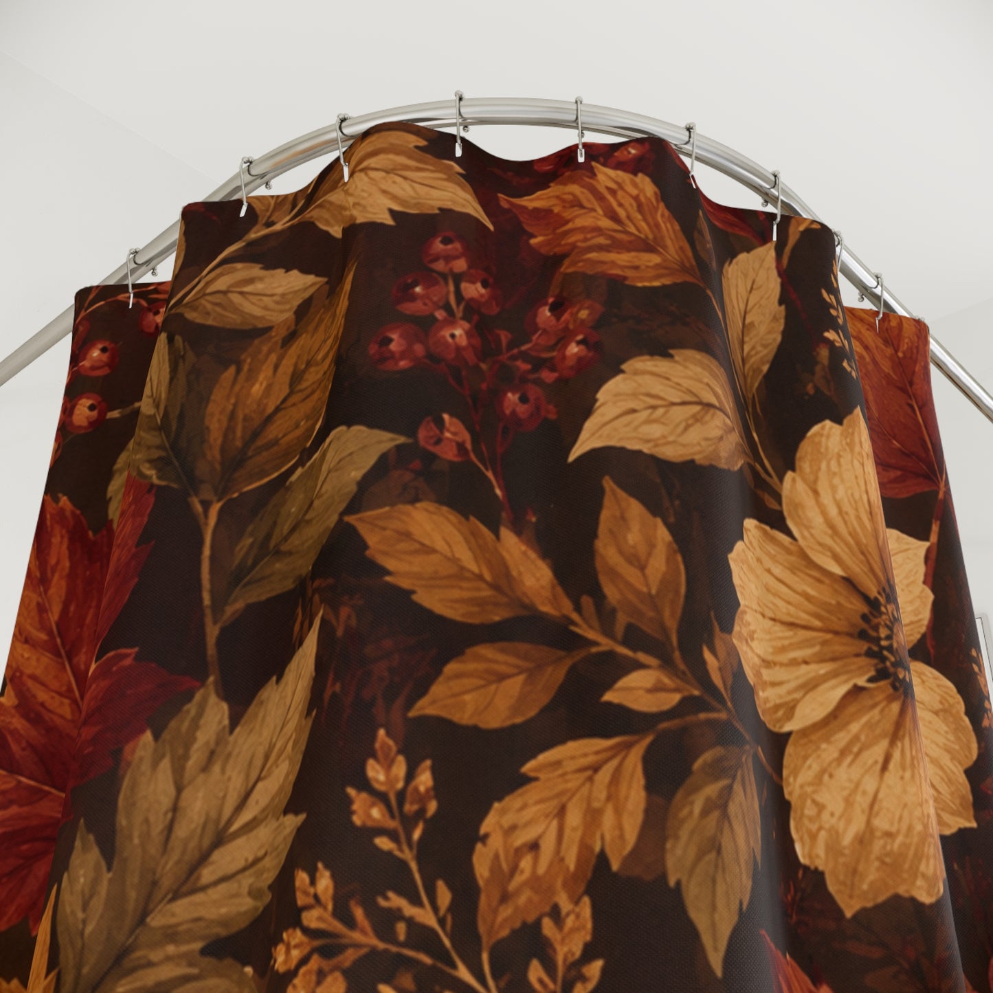 Rustic Fall Shower Curtain — Fall Leaves & Flowers Bathroom Decor