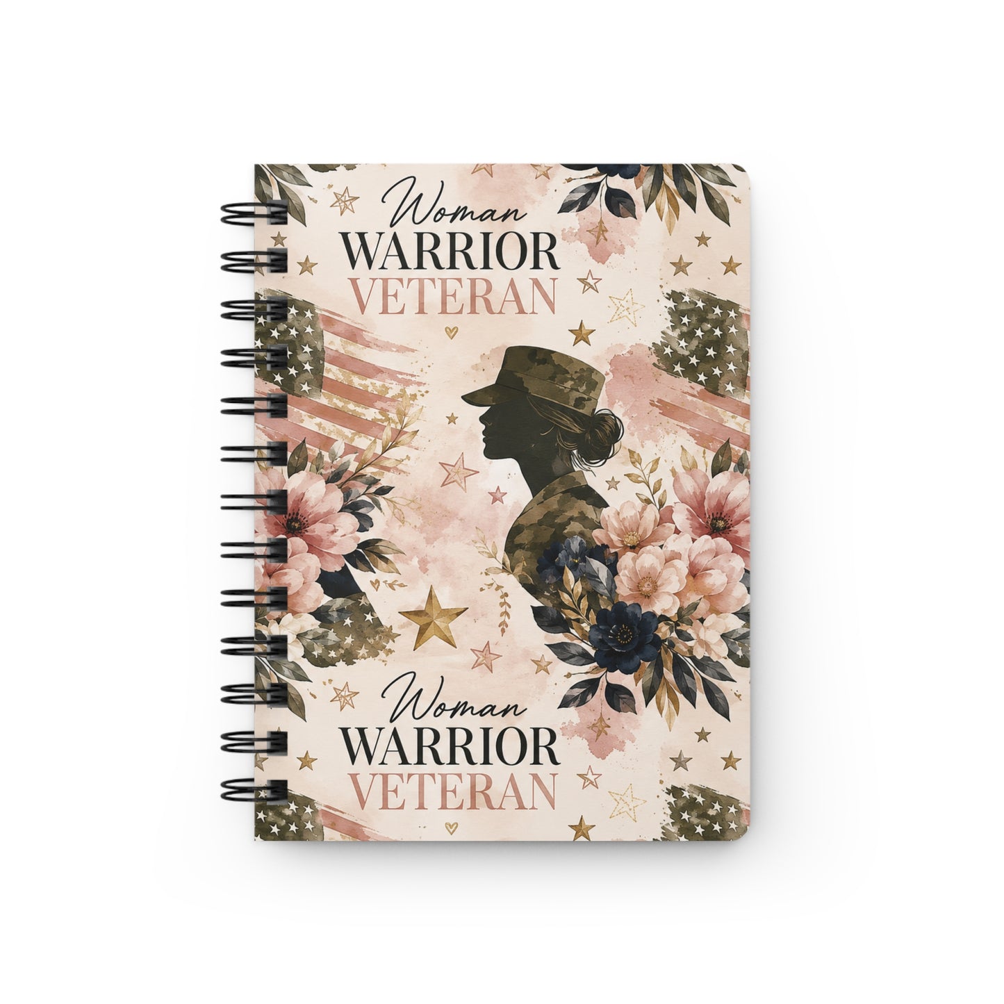 Woman Warrior Veteran Spiral Journal — Floral Patriotic Notebook for Female Veterans