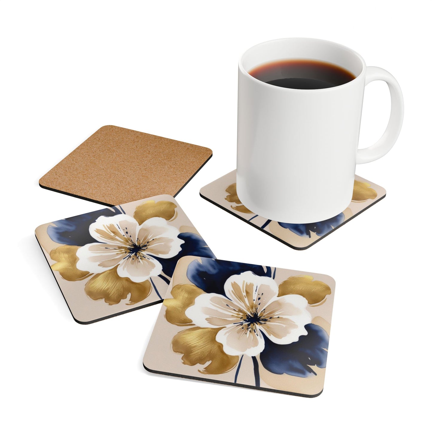 Abstract Floral Corkwood Coaster Set