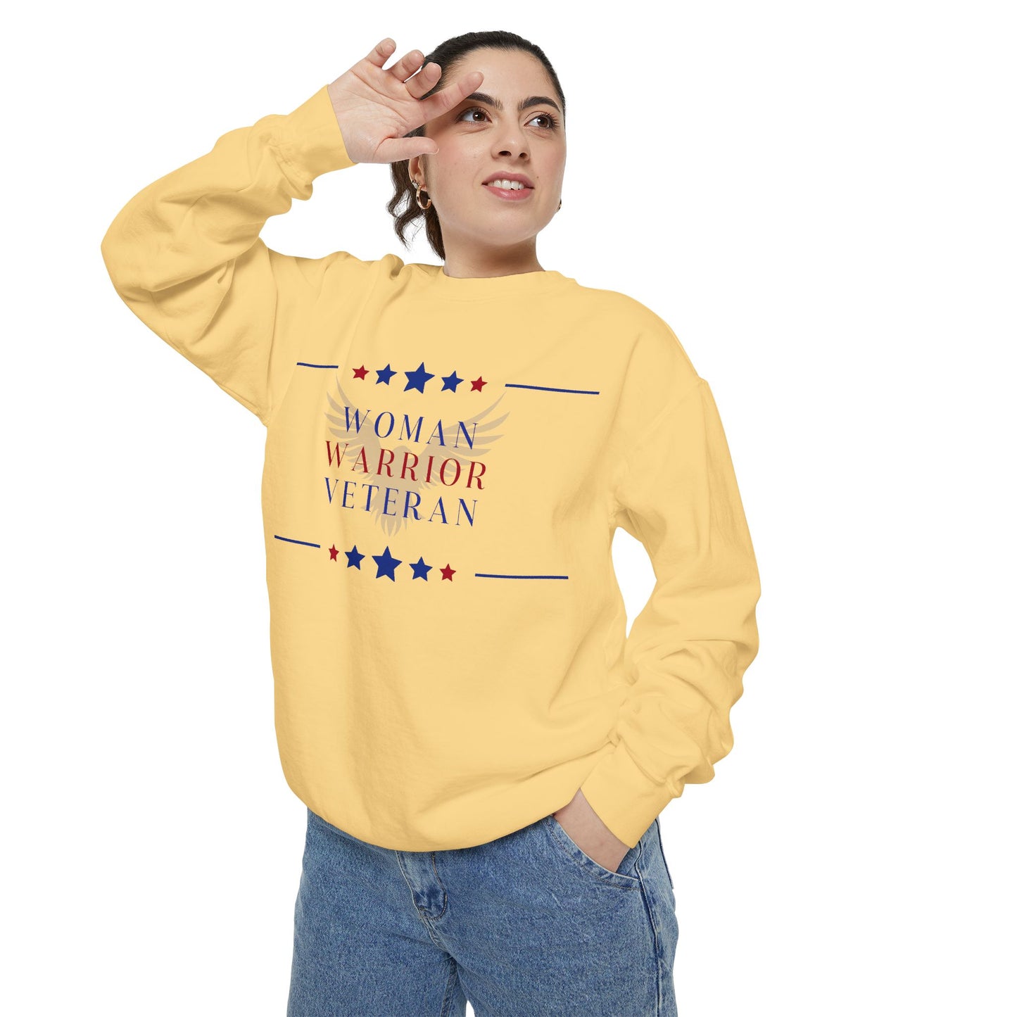 Woman, Warrior, Veteran Unisex Garment-Dyed Sweatshirt