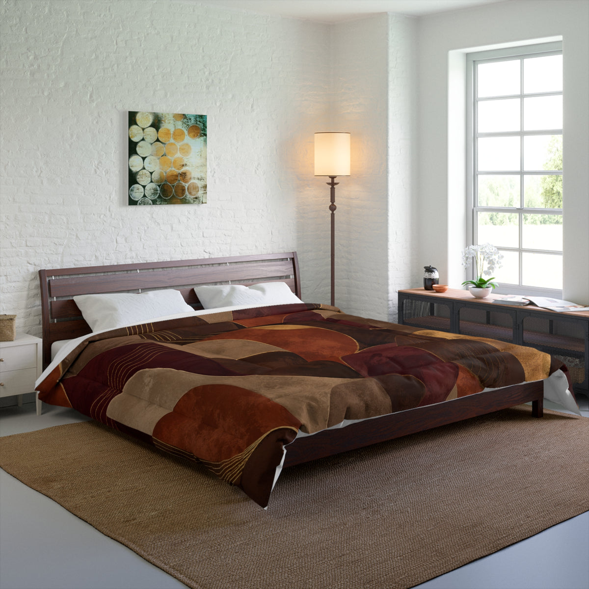 Ember & Earth Comforter — Retro Geometric Bedding in Warm Browns & Rust