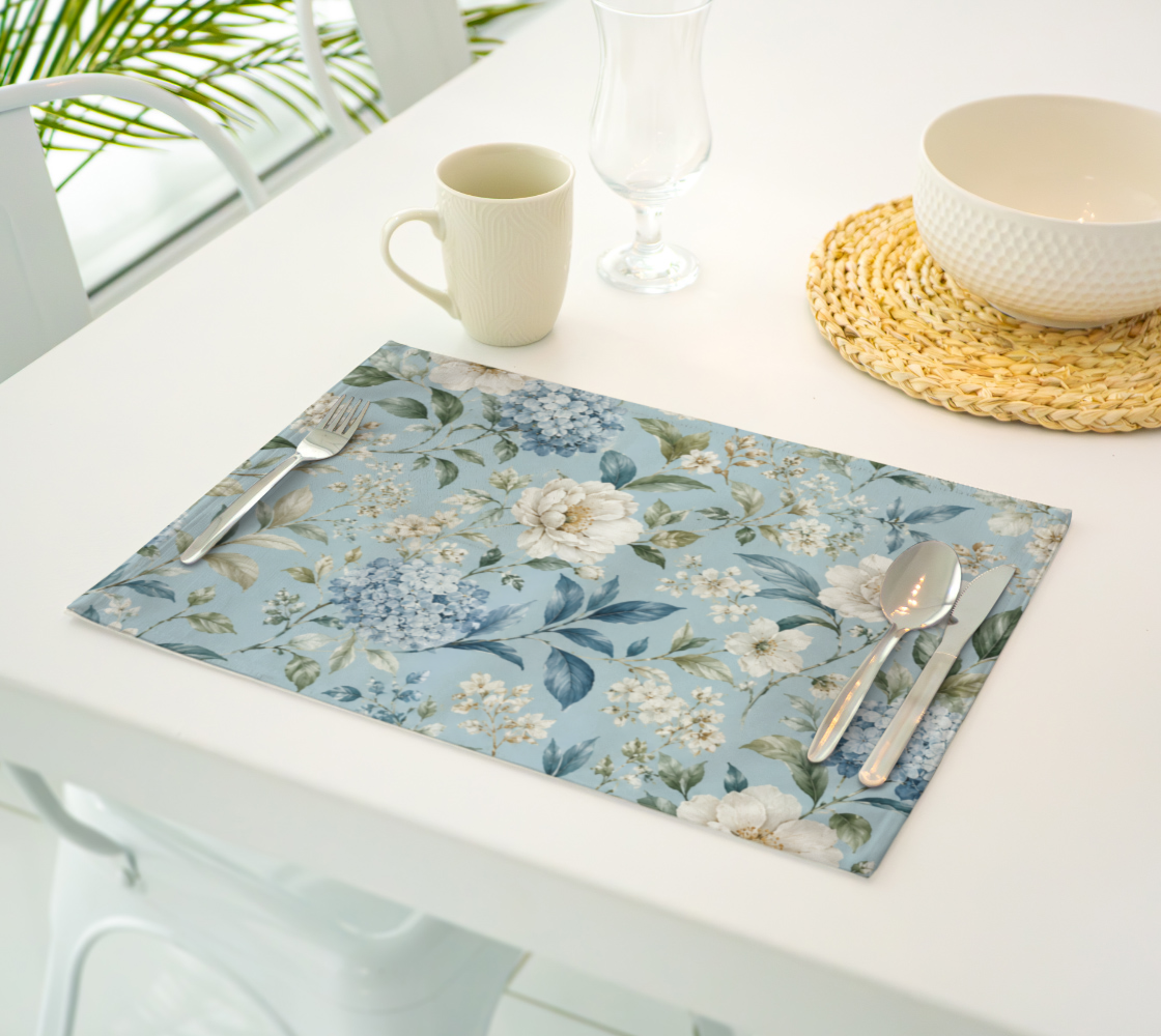 Blue Vintage Hydrangea & Peony Placemats