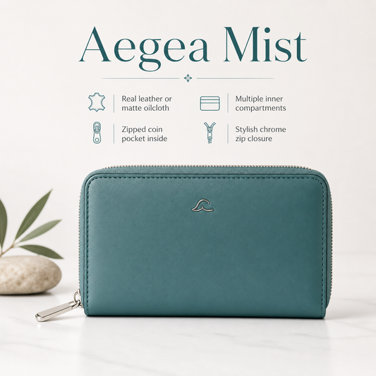 Aegea Mist Leather Zip Wallet