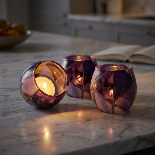 Amethyst Mosaic Glass Tealight Candle Holder