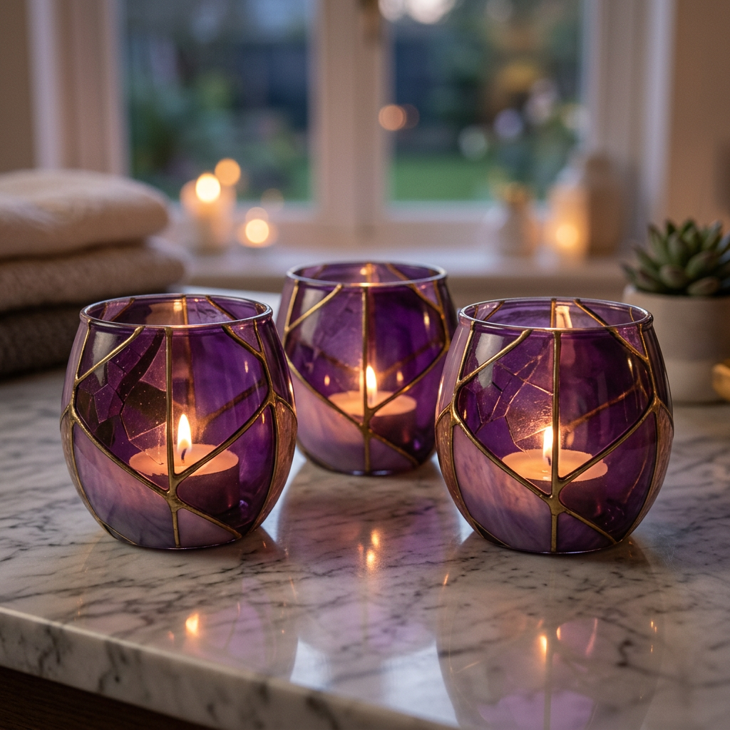Amethyst Mosaic Glass Tealight Candle Holder