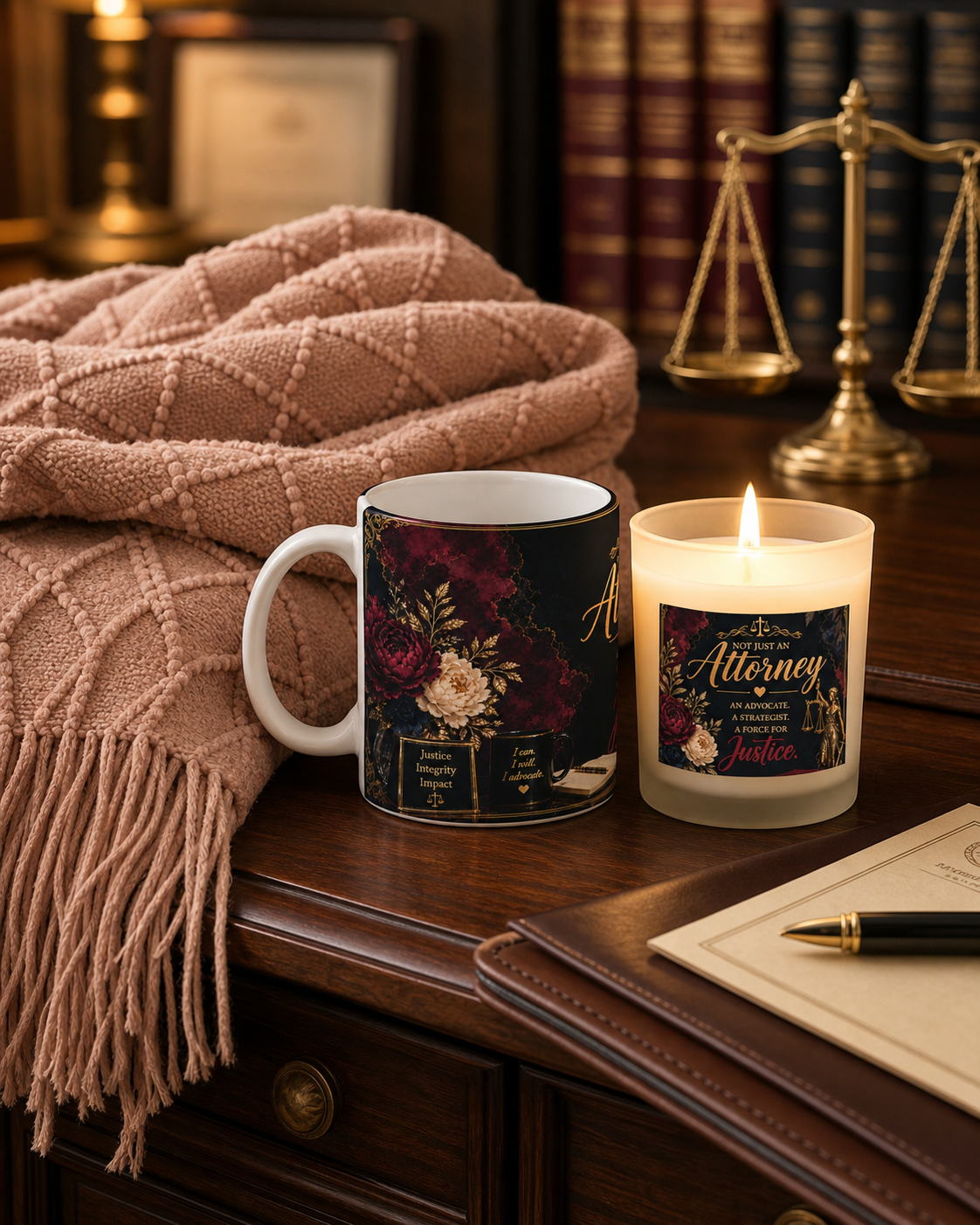 Attorney 11oz Candle with Mug & Blanket Gift Set