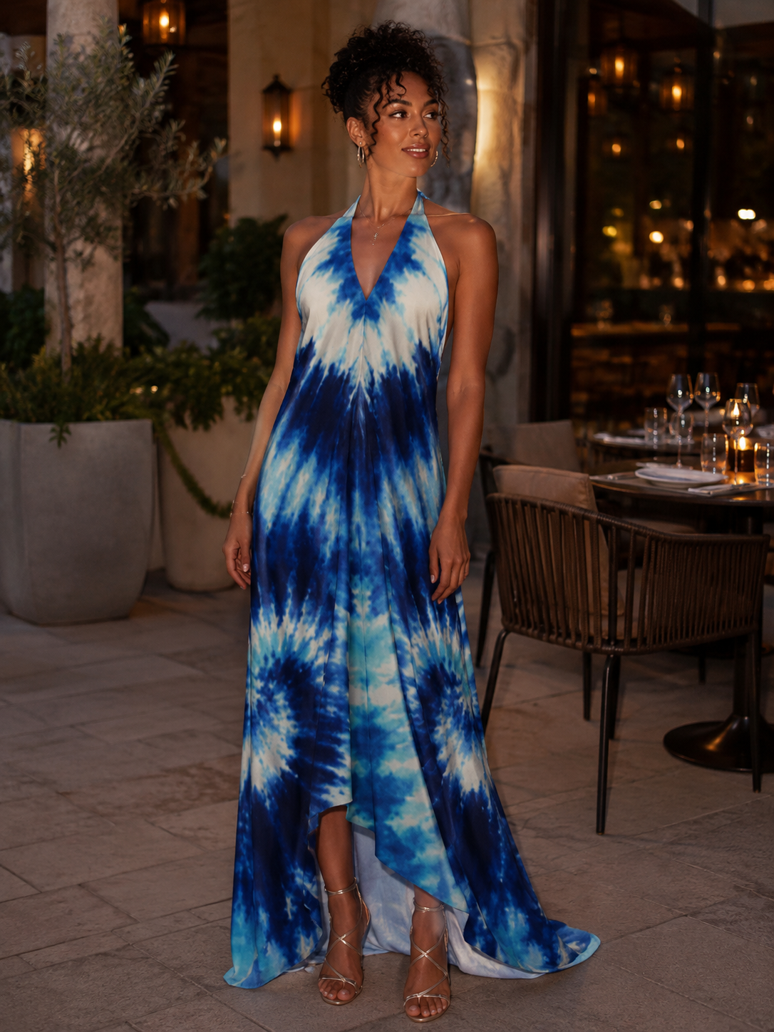 Blue/Aqua Flow Halterneck backless dress