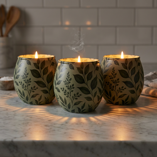 Botanical Green Leaf Glass Tealight Candle Holder
