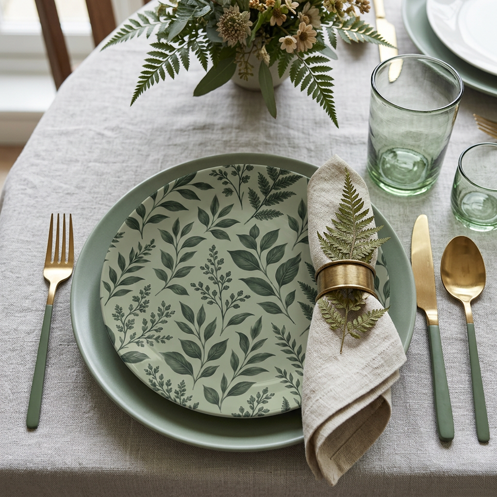 Botanical Green Leaf Party Plates