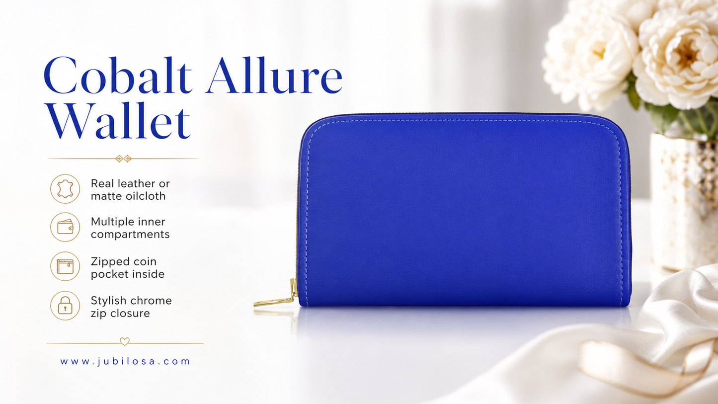 Cobalt Blue Leather Zip Wallet