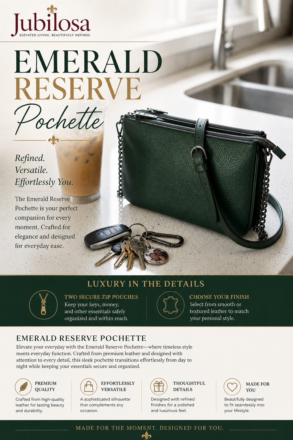 Emerald Reserve Pochette Double Zip Bag