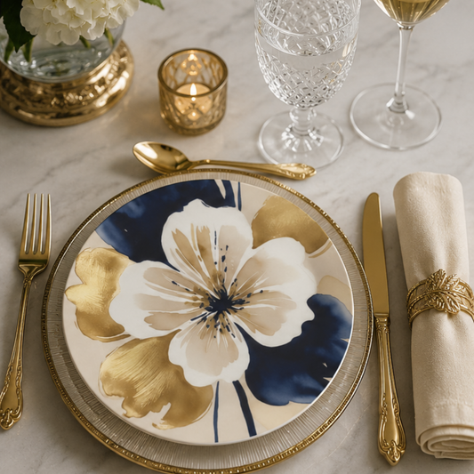 Floral Gold & Navy China Plates