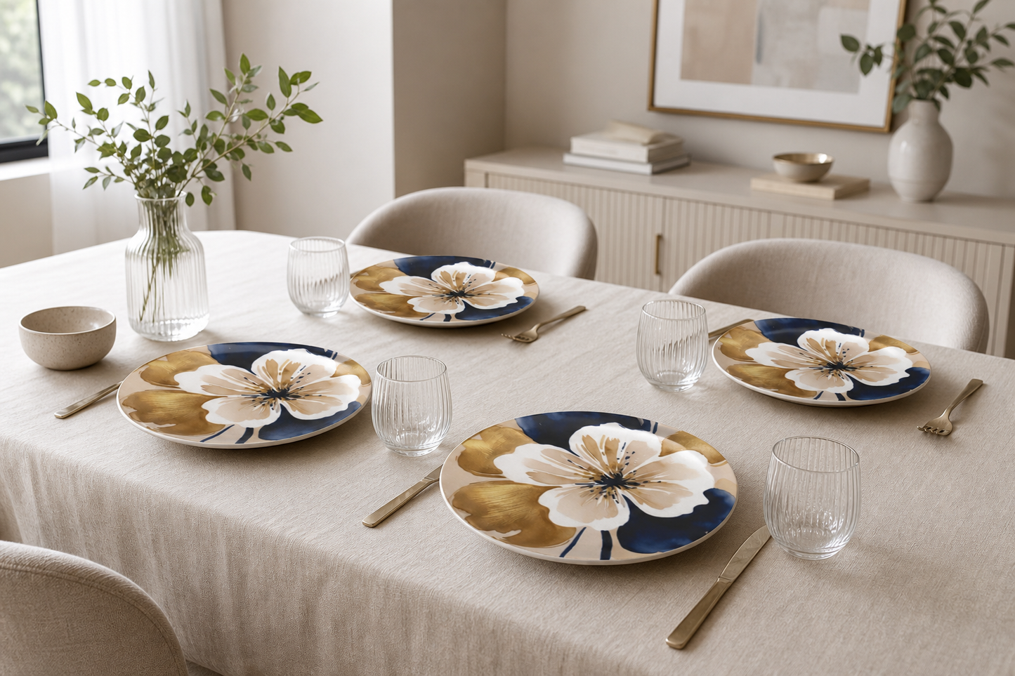 Floral Gold & Navy Party Plates