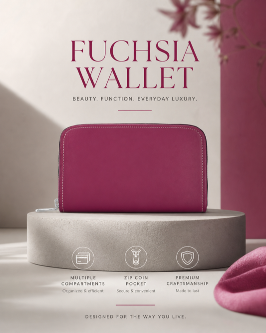 Fuchsia Leather Zip Wallet