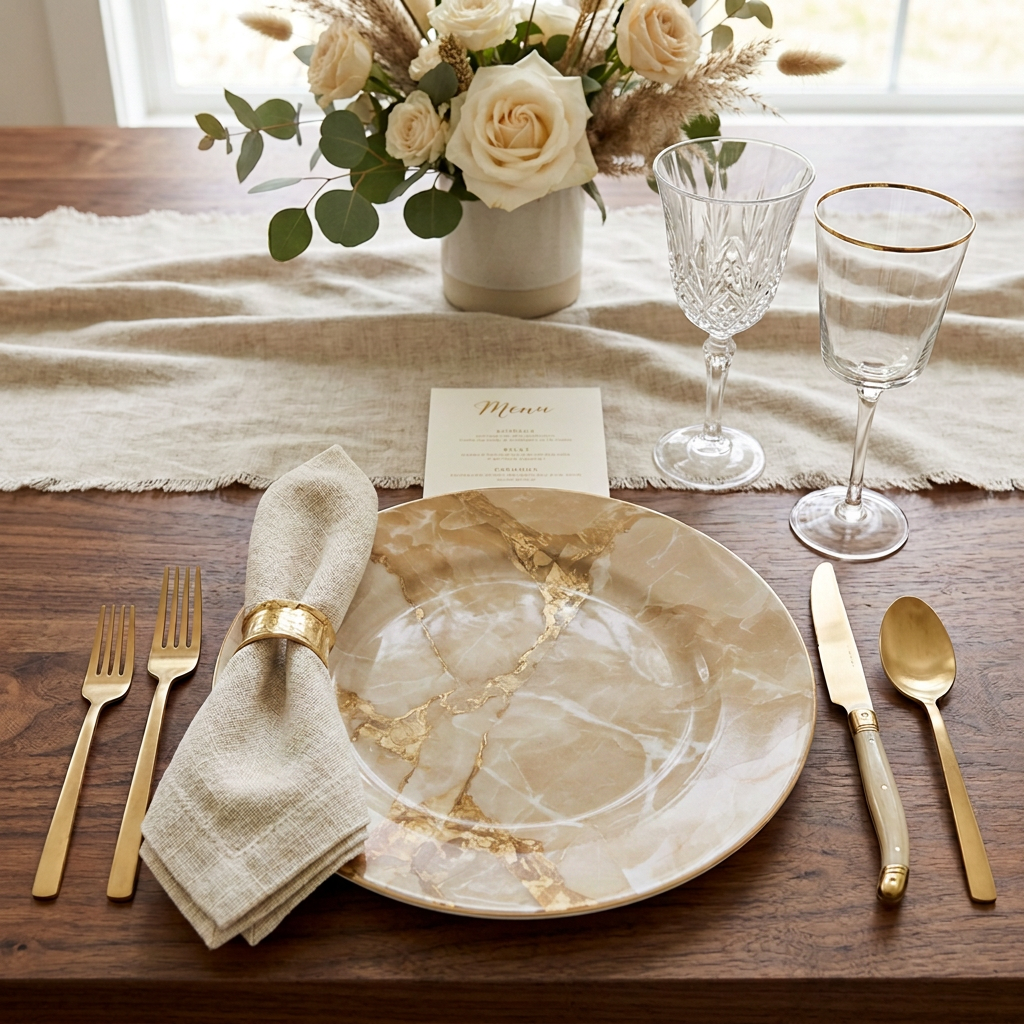 Golden Mirage Faux Marble Party Plates