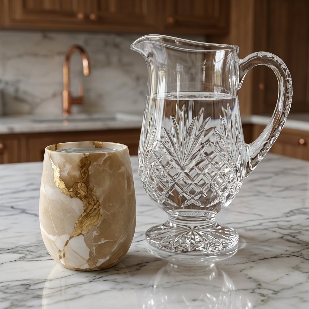 Golden Mirage Faux Marble Water Glass