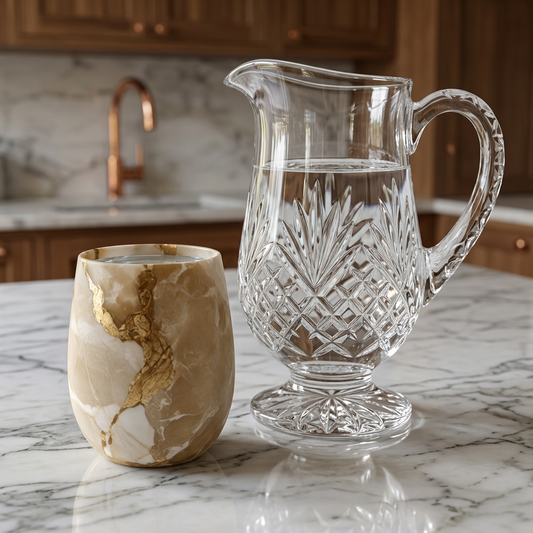 Golden Mirage Faux Marble Water Glass