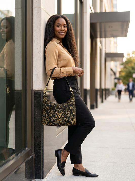 Midnight Filigree Square Hobo Bag