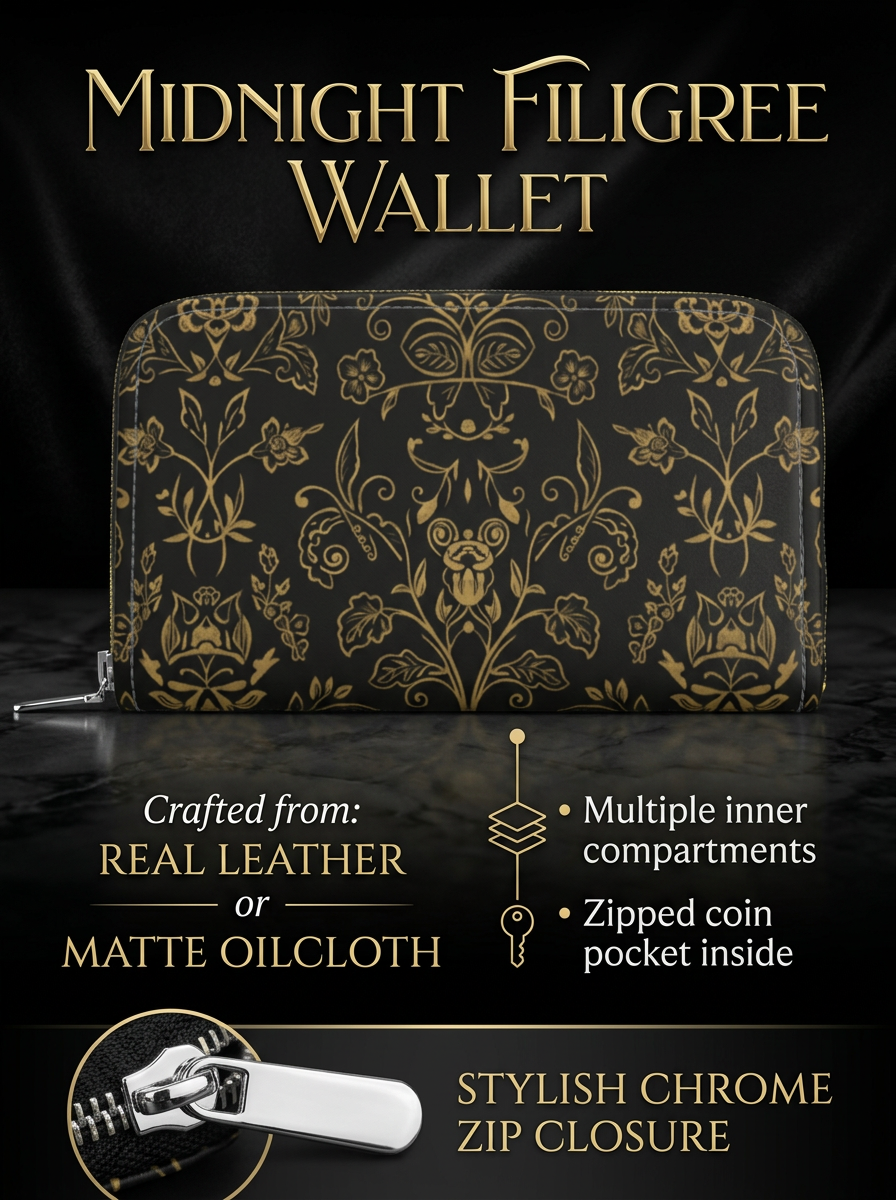 Midnight Filigree Leather Zip Wallet