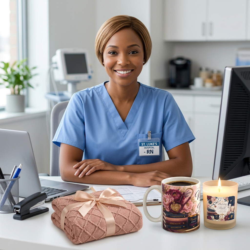 Nursing is a work of heart 11oz Candle with Mug & Blanket Gift Set